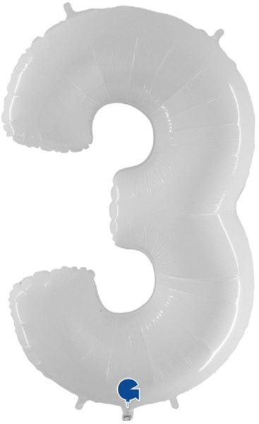Folienballon - Zahl 3: Weiß - ø 102cm